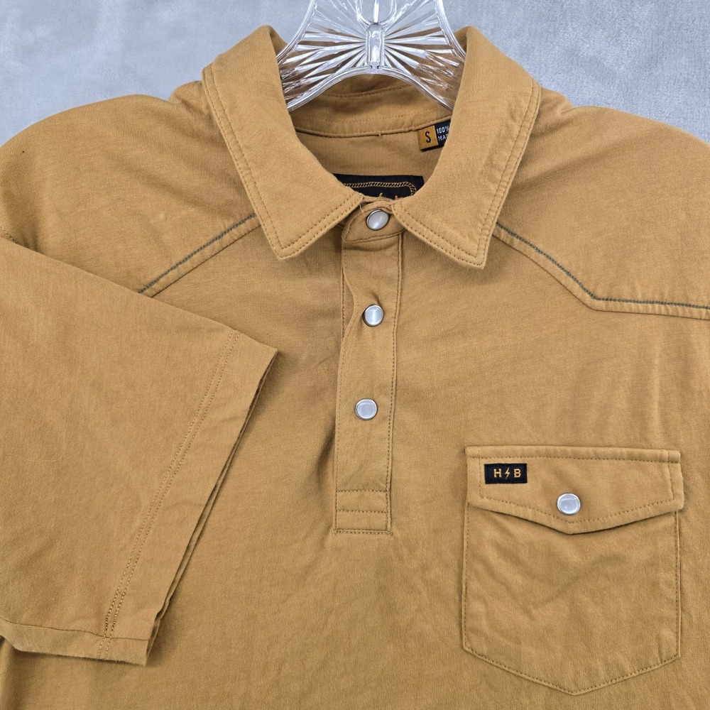 Howler Bros Pearl Snap Polo Shirt Mens Small Brown Western Yoke Short Sleeve‎